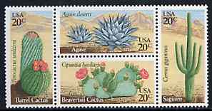United States 1981 Desert Plants se-tenant block of 4, SG 1922a, stamps on flowers    cacti, stamps on wild-west, stamps on wild west