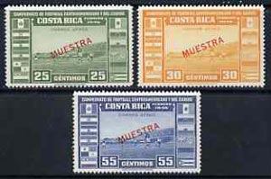 Costa Rica 1946 Central American & Caribbean Football Championships unmounted mint set of 3 opt'd MUESTRA, as SG 410-12, stamps on football, stamps on sport