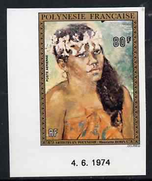 French Polynesia 1974 Paintings 80f (Polynesian Girl) imperf from limited printing, unmounted mint as SG 192, stamps on arts, stamps on costumes