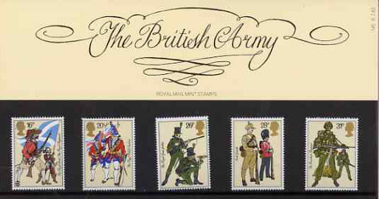 Great Britain 1983 British Army Uniforms set of 5 in official presentation pack SG 1218-22, stamps on militaria, stamps on uniforms