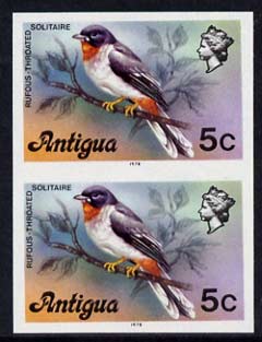 Antigua 1976 Solitaire Bird 5c (with imprint) unmounted mint imperforate pair (as SG 474B), stamps on birds
