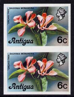 Antigua 1976 Orchid Tree 6c (without imprint) unmounted mint imperforate pair (as SG 475A), stamps on orchids, stamps on trees