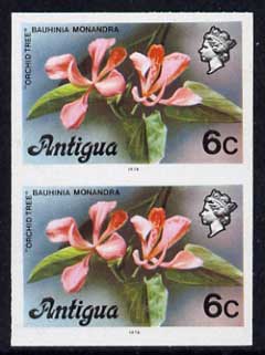 Antigua 1976 Orchid Tree 6c (with imprint) unmounted mint imperforate pair (as SG 475B), stamps on orchids, stamps on trees
