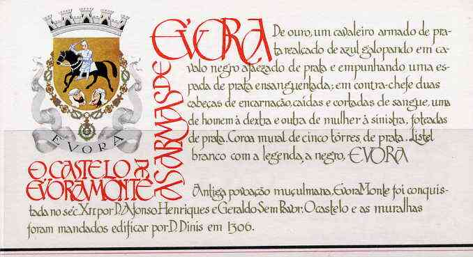 Portugal 1987 Evora-Monte Castle 100E booklet complete with first day commemorative cancel, SG SB35, stamps on castles    heraldry, stamps on arms    horses