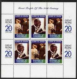 Somaliland 1999 Great People of the 20th Century - Queen Mother & Princess Diana and Martin Luther King perf sheetlet containing 6 values unmounted mint, stamps on personalities, stamps on royalty, stamps on diana, stamps on queen mother, stamps on millennium, stamps on racism, stamps on , stamps on human rights, stamps on peace, stamps on nobel