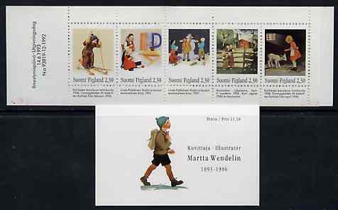 Finland 1993 Martta Wendelin (Artist) 11m50 booklet complete and pristine, SG SB39, stamps on arts, stamps on skiing, stamps on textiles, stamps on knitting, stamps on lamb, stamps on ovine