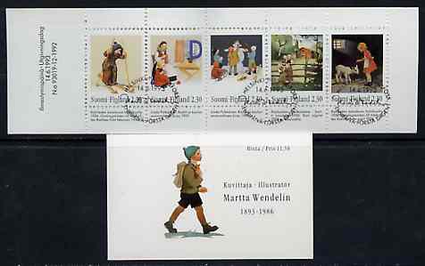 Finland 1993 Martta Wendelin (Artist) 11m50 booklet complete with first day commemorative cancel, SG SB39, stamps on arts, stamps on skiing, stamps on textiles, stamps on knitting, stamps on lamb, stamps on ovine