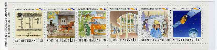 Finland 1988 Anniversary of Posts & Telecommunications Service 10m80 booklet complete and pristine, SG SB26, stamps on , stamps on  stamps on postal    postman    skiing    communications    satellites    horses       telephone   