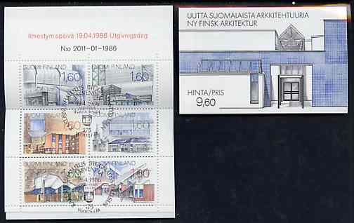 Finland 1986 Modern Architecture 9m60 booklet complete with first day commemorative cancel, SG SB20, stamps on buildings, stamps on architecture, stamps on theatre