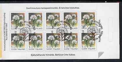 Finland 1993 Provincial Plants (Labrador Tea) 23m self-adhesive booklet complete with first day commemorative cancel, SG SB38, stamps on flowers, stamps on self adhesive, stamps on  tea , stamps on drink