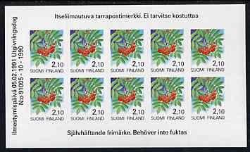 Finland 1991 Provincial Plants (Rowan) 2m10 self-adhesive in complete sheetlet of 10, SG 1206, stamps on trees     fruit       self adhesive     
