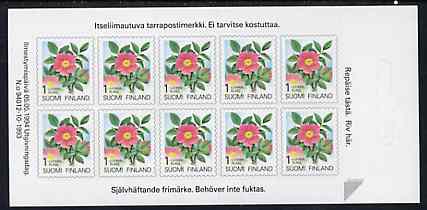 Finland 1994 Provincial Plants (Rose) 1k self-adhesive in complete sheetlet of 10, SG 1354, stamps on , stamps on  stamps on flowers     self adhesive     roses