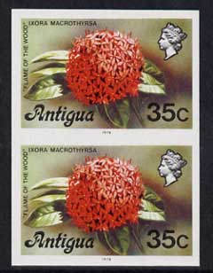 Antigua 1976 Flames of the Wood 35c (with imprint) unmounted mint imperforate pair (as SG 480B), stamps on flowers