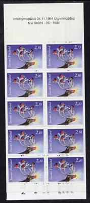 Finland 1994 Christmas 21m booklet complete and pristine, stamps on christmas, stamps on , stamps on deer, stamps on birds, stamps on bullfinch
