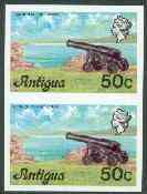 Antigua 1976 Cannon 50c (without imprint) unmounted mint imperforate pair (as SG 481A), stamps on militaria, stamps on cannons