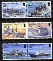Tristan da Cunha 2002 Royal Navy Connections - series 2 perf set of 6 (3 se-tenant pairs) unmounted mint SG 787-92, stamps on ships, stamps on royal navy