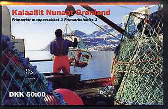 Greenland 1993 Margrethe & Crabs 50k booklet (Cover showing Fishing) complete with first day cancel, SG SB3, stamps on fishing, stamps on crabs, stamps on marine life, stamps on slania
