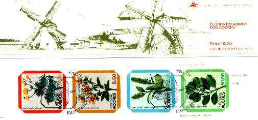 Portugal - Azores 1981 Regional Flowers 85E50 booklet (Windmill on covers) complete (stamps with commemorative cancel), SG SB2, stamps on flowers    windmills