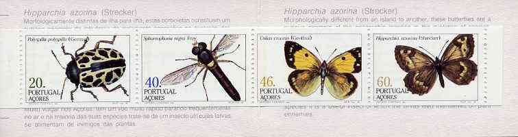 Portugal - Azores 1985 Insects (2nd series) 166E booklet (Butterfly on Cover) complete and very fine, SG SB6, stamps on insects    butterflies
