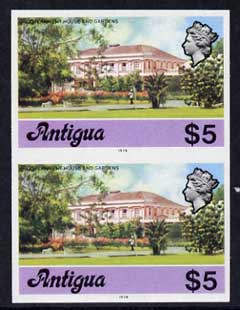 Antigua 1976 Government House $5 (with imprint) unmounted mint imperforate pair (as SG 485B), stamps on constitutions