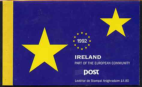 Ireland 1992 Single European Market Â£4.80 booklet complete with special commemorative first day cancels, SG SB43, stamps on europa, stamps on constitutions