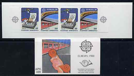 Greece 1988 Europa (Transport & Communications) 420Dr booklet complete and very fine, stamps on europa, stamps on transport, stamps on railways, stamps on communications, stamps on telephones, stamps on fax