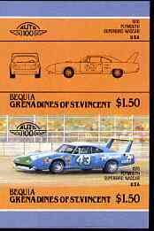 St Vincent - Bequia $1.50 Plymouth Superbird (1970) unmounted mint imperf se-tenant pair, stamps on cars, stamps on plymouth