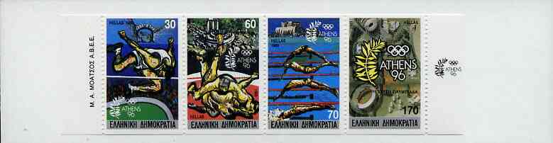 Greece 1989 Centenary of Olympic Games 330Dr booklet complete and very fine, stamps on olympics, stamps on  wrestling, stamps on  high jump, stamps on swimming