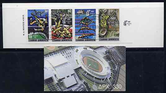 Greece 1989 Centenary of Olympic Games 330Dr booklet complete with first day cancels, stamps on olympics, stamps on  wrestling, stamps on  high jump, stamps on swimming
