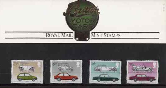 Great Britain 1982 British Motor Cars set of 4 in official presentation pack SG 1198-1201, stamps on cars, stamps on austin, stamps on ford, stamps on jaguar, stamps on rolls royce
