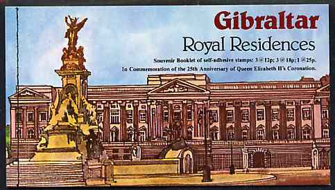 Gibraltar 1978 25th Anniversary of Coronation Â£1.15 self-adhesive booklet complete and pristine SG SB5, stamps on royalty, stamps on coronation, stamps on self adhesive