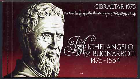 Gibraltar 1975 Michelangelo 90p self-adhesive booklet complete and pristine SG SB4, stamps on arts, stamps on michelangelo, stamps on sculpture, stamps on self adhesive, stamps on renaissance