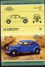 St Vincent 1985 Cars #3 (Leaders of the World) 1c Lancia Aprilia (1937) unmounted mint imperf se-tenant pair (as SG 862a), stamps on cars, stamps on lancia