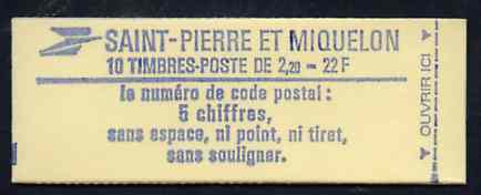St Pierre & Miquelon 1986 Liberty 22f booklet complete and pristine, SG SB1, stamps on xxx