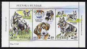 Sweden 1989 Kennel Club booklet pane containing complete set of 3, SG 1470a, stamps on dogs    foxhounds    sheepdog
