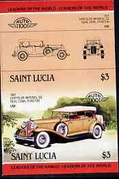 St Lucia 1984 Cars #2 (Leaders of the World) $3 Chrysler Imperial (1931) unmounted mint imperf se-tenant pair (as SG 759a), stamps on cars, stamps on chrysler