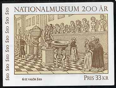 Sweden 1992 National Museum 33k booklet complete with first day cancels, SG SB451, stamps on arts    museums, stamps on slania
