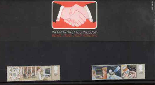 Great Britain 1982 Information Technology set of 2 in official presentation pack SG 1196-97, stamps on communications, stamps on computers, stamps on libraries, stamps on technology