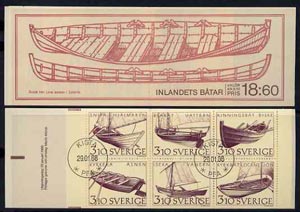 Sweden 1988 Inland Boats 18k60 booklet complete with first day cancels, SG SB405, stamps on ships, stamps on canals