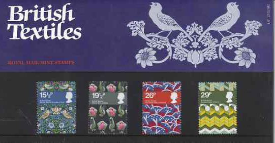Great Britain 1982 British Textiles set of 4 in official presentation pack SG 1192-95 , stamps on textiles