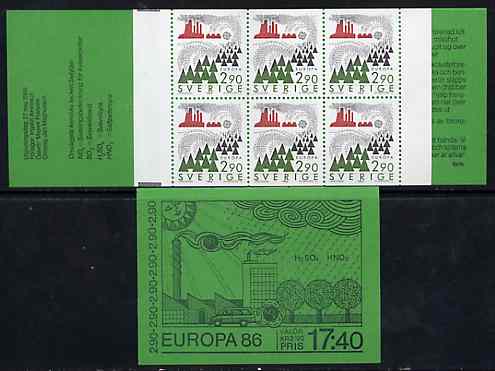 Sweden 1986 Europa 17k40 booklet complete and very fine, SG SB392, stamps on trees, stamps on europa, stamps on environment, stamps on pollution