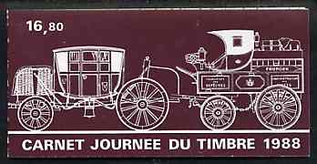 France 1988 Stamp Day 16f80 Booklet complete with first day cancels SG CSB12, stamps on , stamps on  stamps on postal    mail coaches
