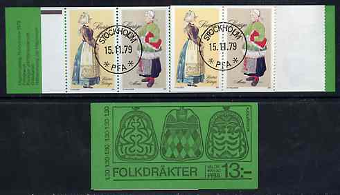 Sweden 1979 Peasant Costumes 13k booklet complete with first day cancels, SG SB338, stamps on costumes, stamps on jewellry