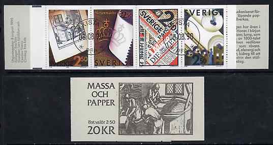 Booklet - Sweden 1990 Pulp & Paper Industry 20k booklet complete with first day cancels, SG SB429, stamps on paper    industry     newspaper, stamps on slania