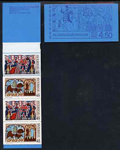 Sweden 1973 Christmas 4k50 booklet (Peasant Paintings) complete and very fine, SG SB289, stamps on christmas, stamps on arts