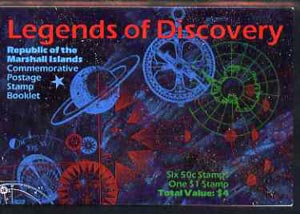 Marshall Islands 1992 Legends of Discovery $4 booklet complete with first day cancels SG SB21, stamps on ships, stamps on columbus, stamps on explorers, stamps on space, stamps on  astronomy, stamps on planets