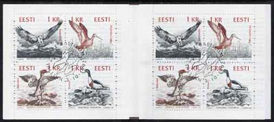 Estonia 1992 Birds of the Baltic 8kr booklet complete containing two se-tenant blocks of 4 (2 sets) with first day commemorative cancel,, stamps on birds, stamps on osprey, stamps on godwit, stamps on shelduck, stamps on goosander, stamps on slania
