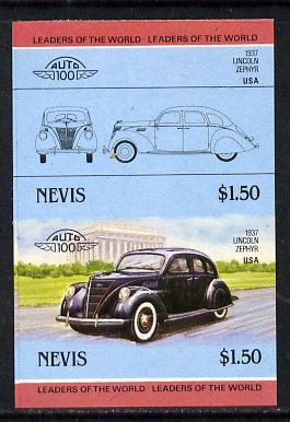 Nevis 1985 $1.50 Lincoln Zephyr (1937) unmounted mint imperf se-tenant pair (as SG 334a), stamps on cars, stamps on lincoln