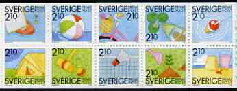 Sweden 1989 Rebate Stamps 42k booklet (Summer Activities) complete and pristine, SG SB416, stamps on sailing    canoeing    bicycles     fishing    camping      tents     badminton    gardening    croquet