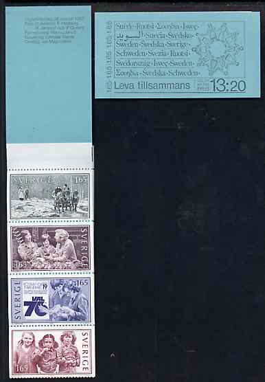 Sweden 1982 Living Together 13k20 booklet complete and pristine, SG SB360, stamps on refugees, stamps on factories, stamps on slania